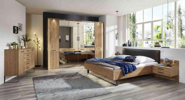 Schlafzimmer Turin mit Polsterkopfteil Eiche teilmassiv günstig