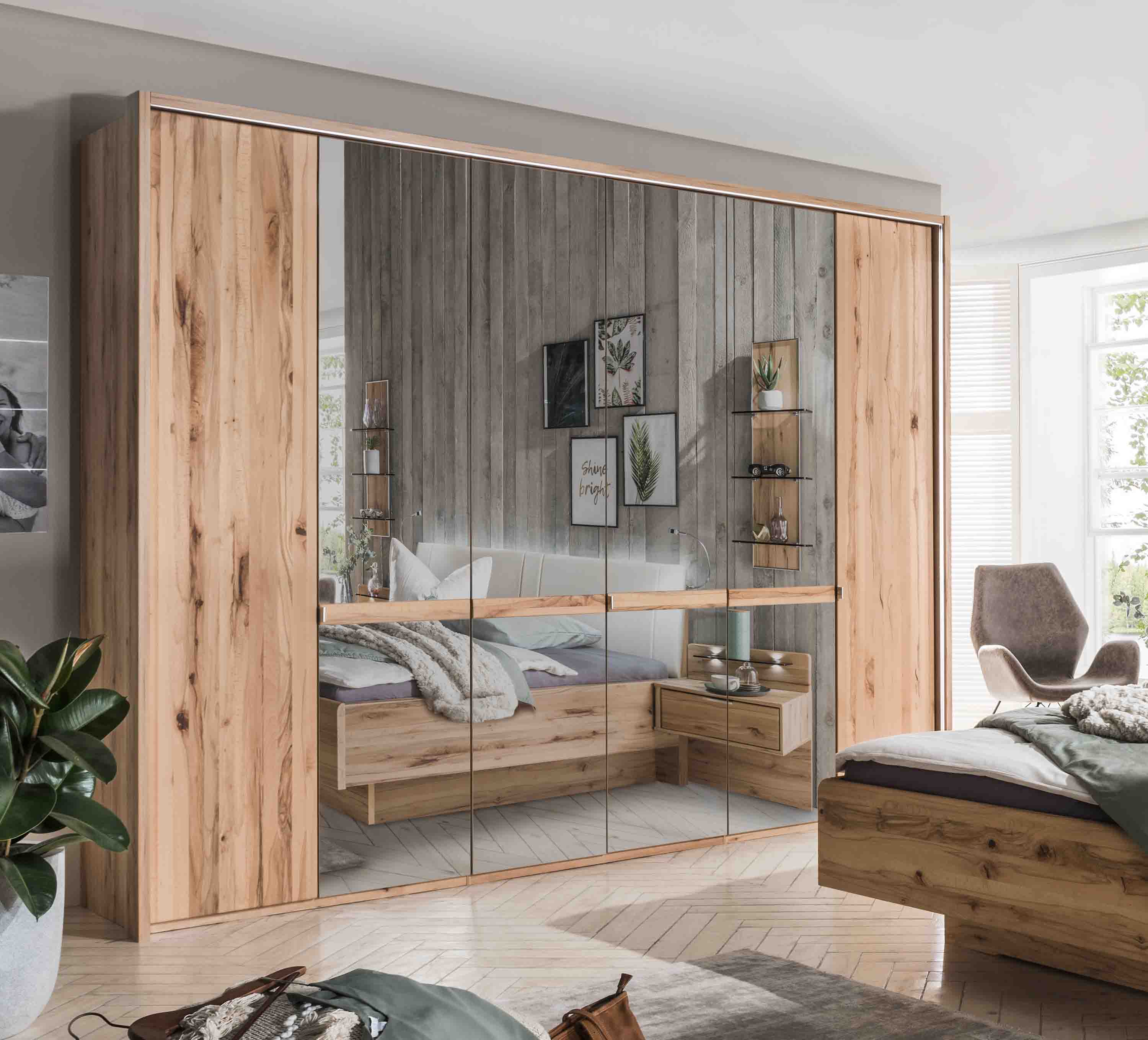 kleiderschrank livorno 6-türig spiegeltüren astkernbuche, günstig