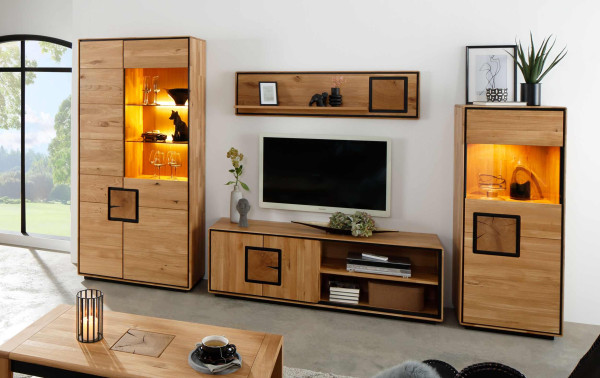 Wohnwand 6 WZ-0625 in Wildeiche massiv geölt