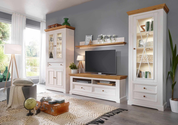 Wohnwand 2 Göteborg in Kiefer massiv weiß gewachst