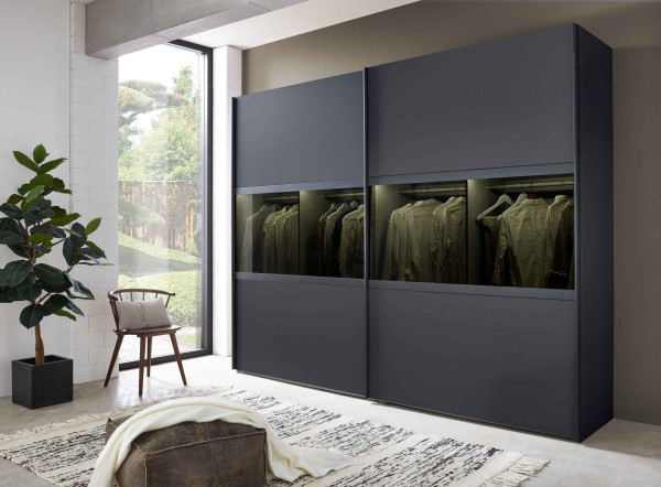 Schwebetürenschrank Split Graphit Dekor Parsol dunkelgrau