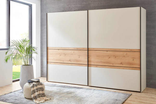 Schwebetürenschrank Asti Chamapgner Bianco-Eiche
