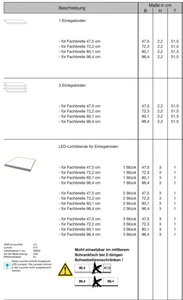 Zusatzelemente 1, Einlegeböden Kleiderstangen von Wiemann