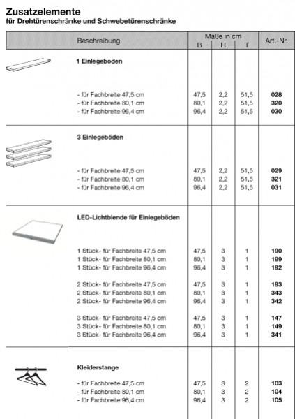 Zusatzelemente 1, Schrankinnenzubehör