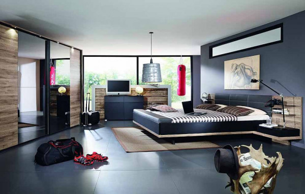 Schlafzimmer Vadora mit Schwebetürenschrank Schwarz