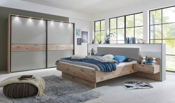 Schlafzimmer Treviso Glas Kieselgrau Nordic-Eiche