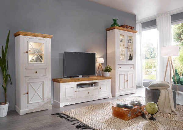 Wohnwand 4 Göteborg in Kiefer massiv weiß gewachst