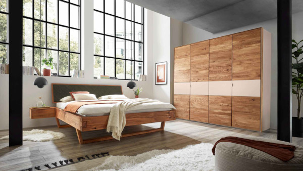 Schlafzimmer 620 Wildeiche massiv | Balkenbett &amp; Kleiderschrank | Massiva Möbel