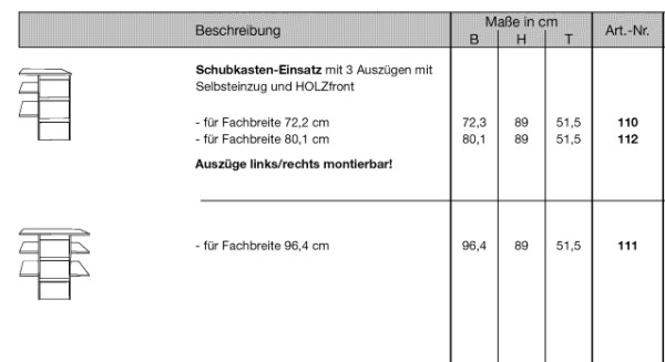 Zusatzelemente 3, Innenschubladen 3 Auszüge von Wiemann