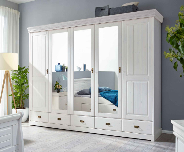 Kleiderschrank Skagen 5-türig Kiefer massiv weiß