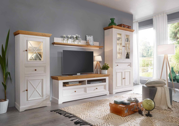 Wohnwand 2 Göteborg in Kiefer massiv weiß gewachst