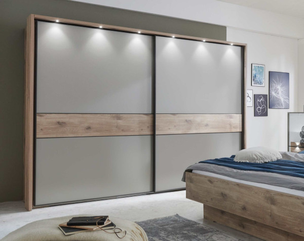 Schwebetürenschrank Treviso Kieselgrau Dekor Nordic-Eiche