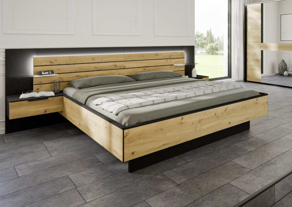 Bett Ventura Schwarz Asteiche Dekor von Rauch black