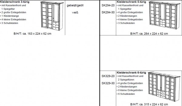 Funktions-Kleiderschrank 6-türig Vita Kiefer weiß