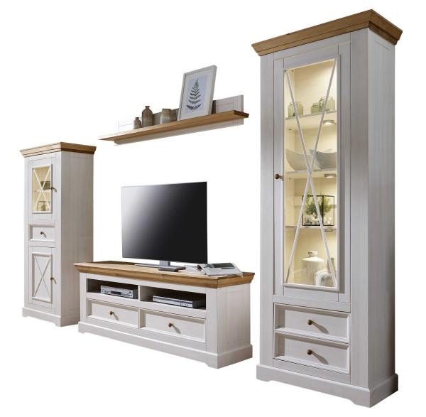 Wohnwand 4 Göteborg in Kiefer massiv weiß gewachst