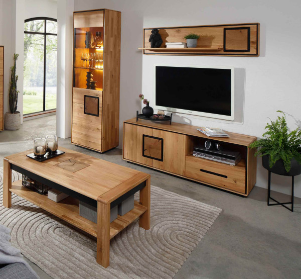 Wohnwand 1 WZ-0625 in Wildeiche massiv geölt