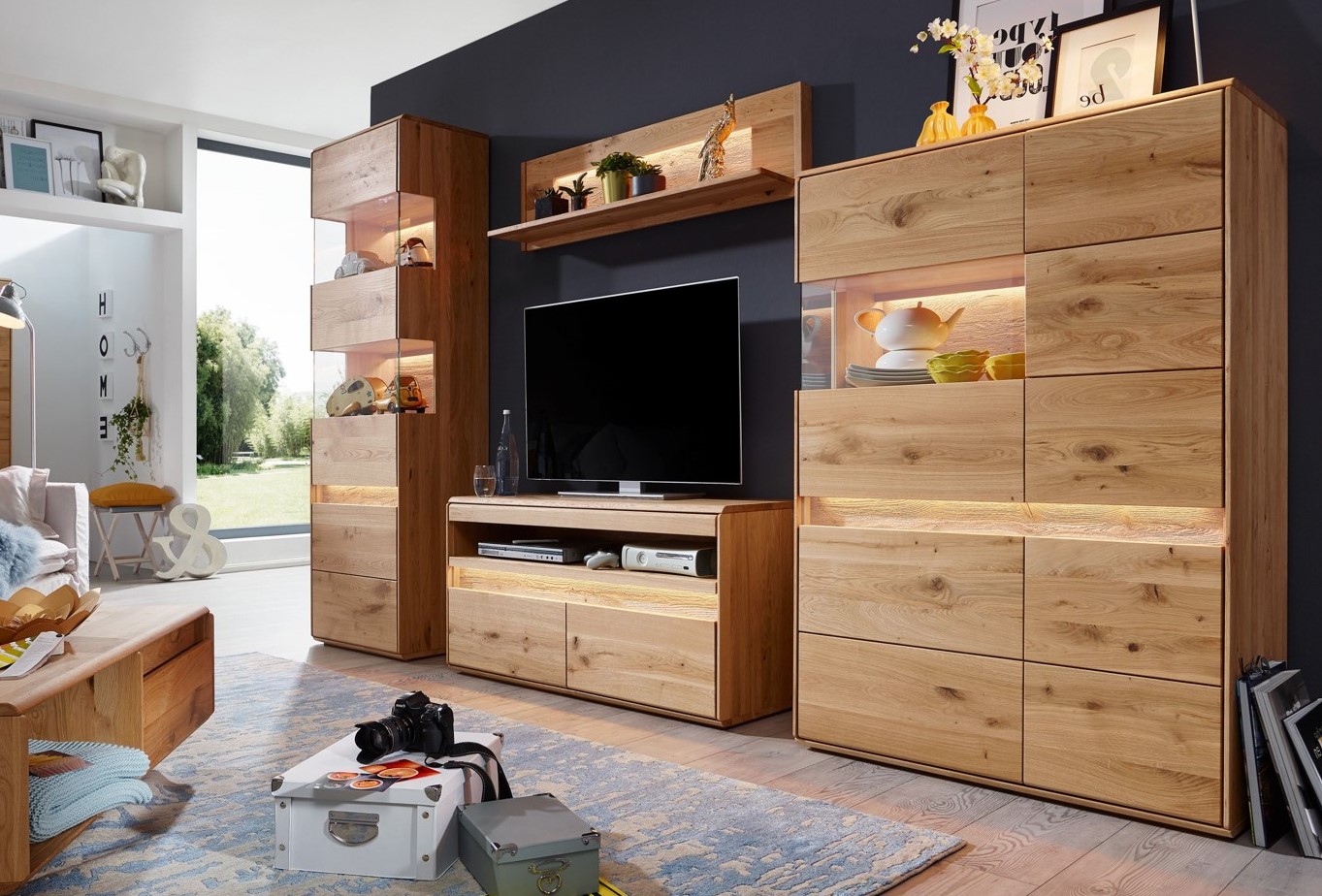 wohnwand ii l meran in wildeiche massiv geölt, g + k möbel