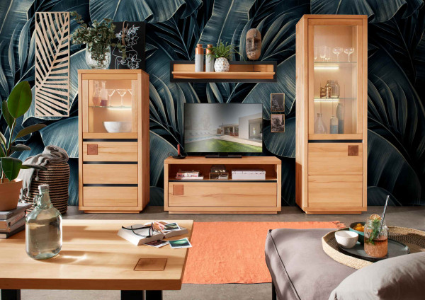 Wohnwand 4-L Basel in Kernbuche massiv geölt