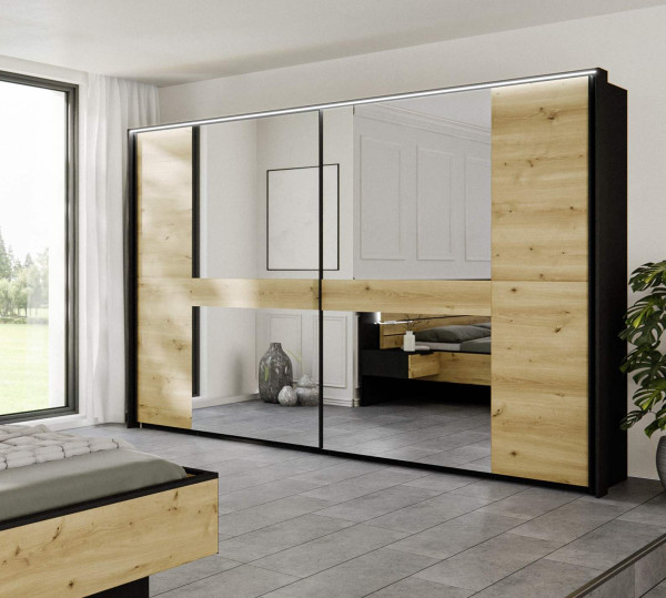 Schwebetürenschrank Ventura 301 cm Schwarz Asteiche Dekor Rauch black