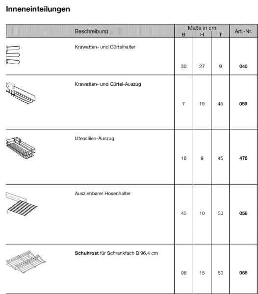 Zusatzelemente 4, Innenausstattung von Wiemann