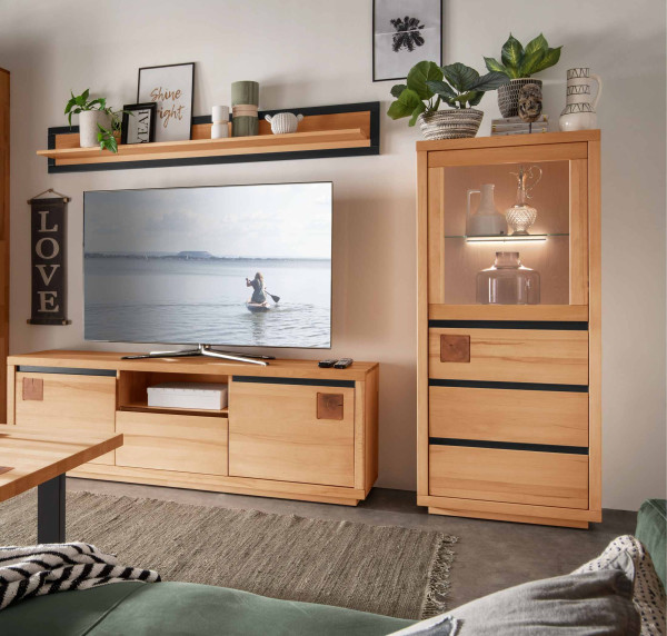 Wohnwand 8-R Basel in Kernbuche massiv geölt