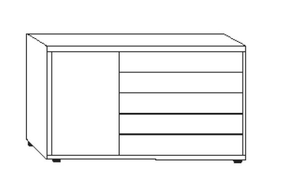 Kombikommode Vancouver Glasfront Bianco Eiche teilmassiv
