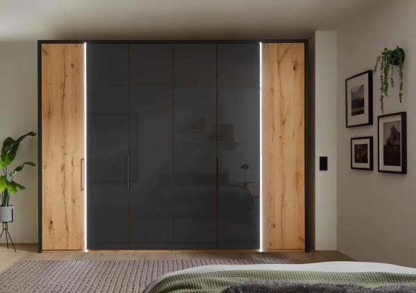 Kleiderschrank 6-türig Cremona Bianco-Eiche Absatz graphit