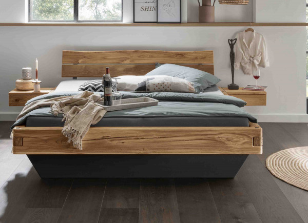 Balkenbett 820 Wildeiche mit Schubladen