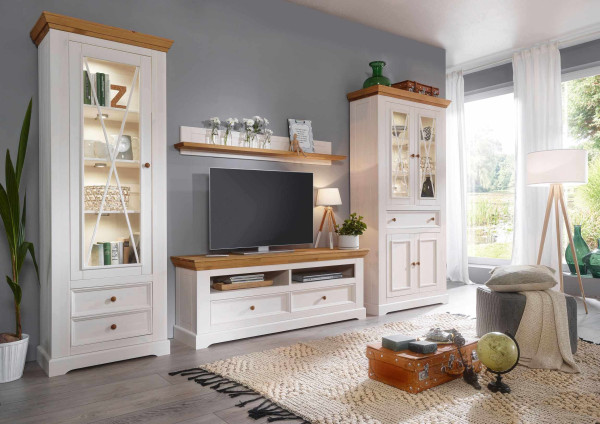 Wohnwand 1 Göteborg in Kiefer massiv weiß gewachst