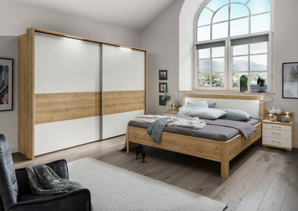 Schlafzimmer Padua Eiche Bianco mit Schwebetürenschrank