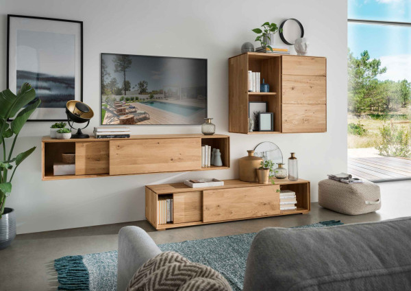 Wohnwand 5 WZ-0546 in Wildeiche massiv geölt