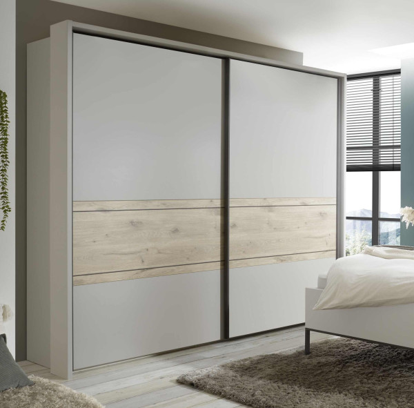 Schwebetürenschrank Asti Kieselgrau Nordic-Eiche