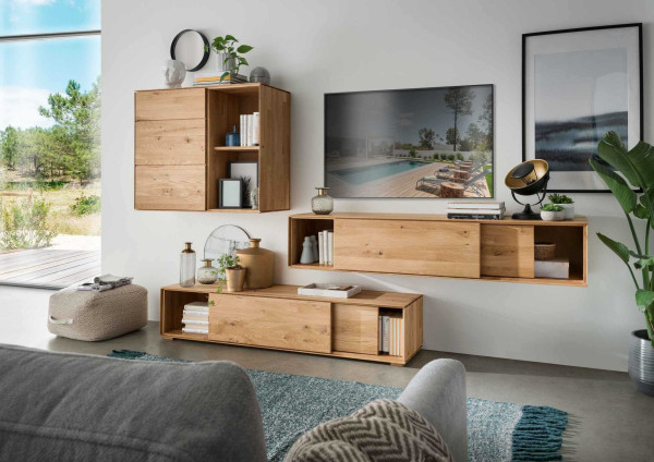 Wohnwand 6 WZ-0546 in Wildeiche massiv geölt